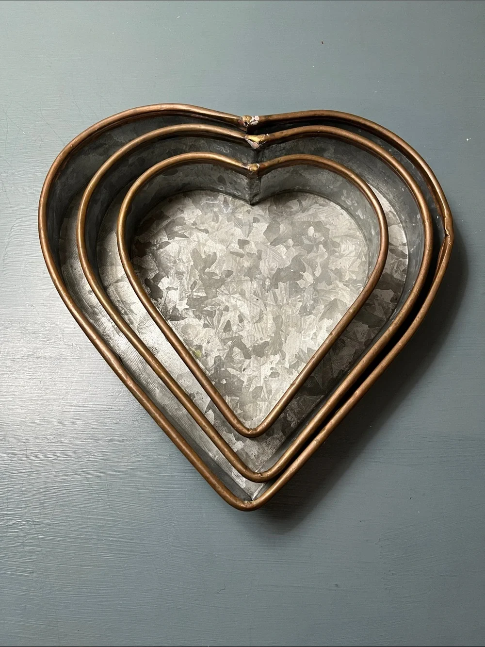 Galvanized Heart Trays with Bronze Trim
